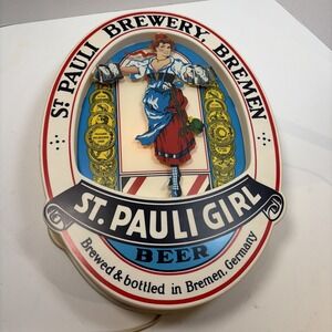 Vintage 1985 Oval St. Pauli Girl Brewery Bremen Beer Lighted Sign 15.75"x11"x 3"